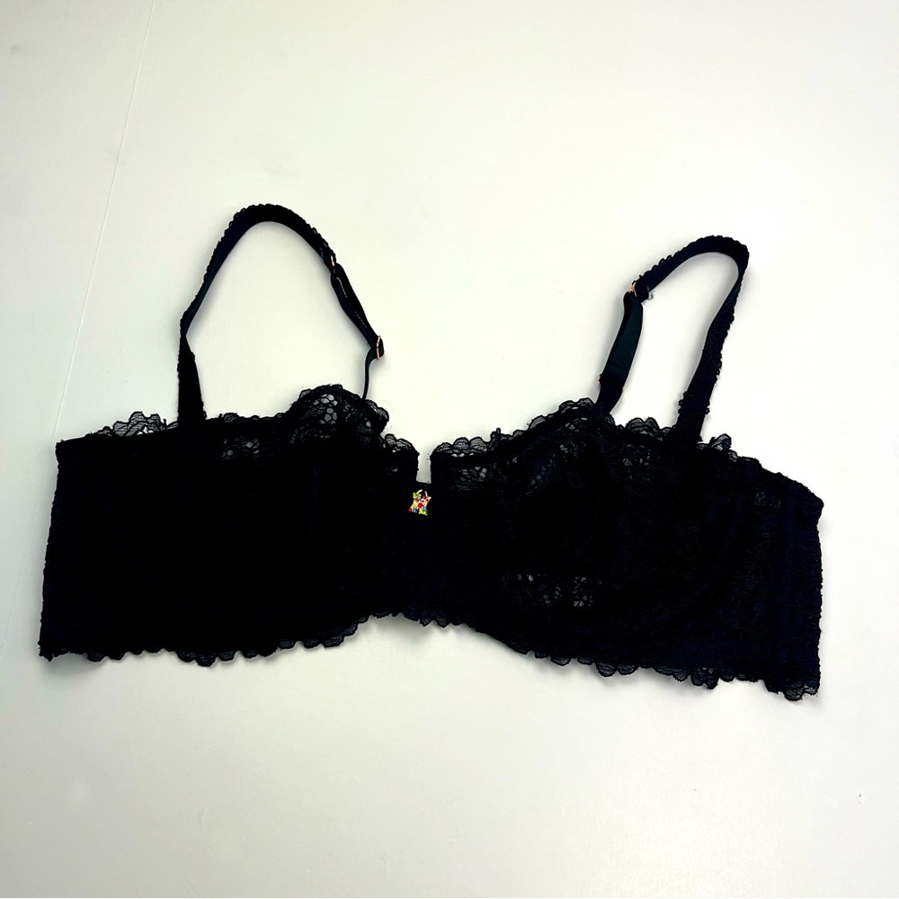 Savage x Fenty Romantic Corded Lace Unlined Balconette Bra Womens 42DD Black